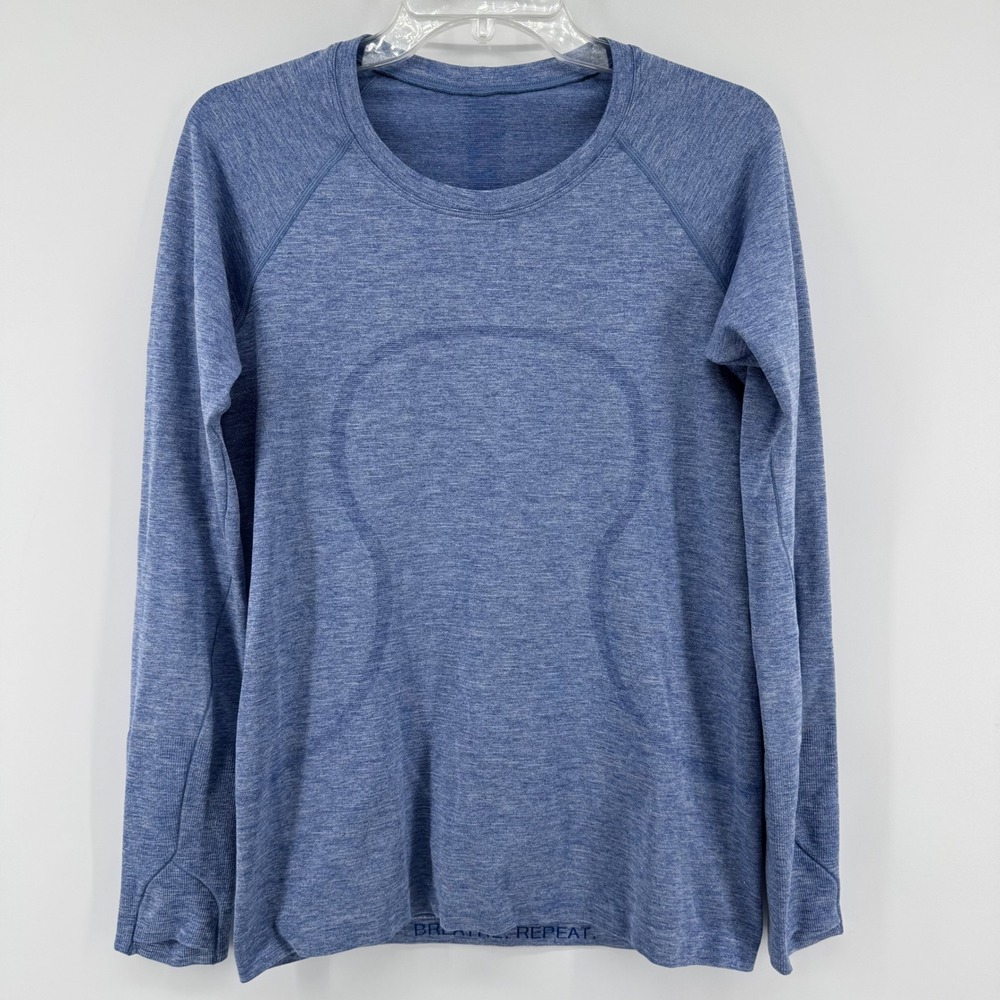 Lululemon Swiftly Tech Long Sleeve Women 8 Metallic Sparkle Blue Heathered Shirt